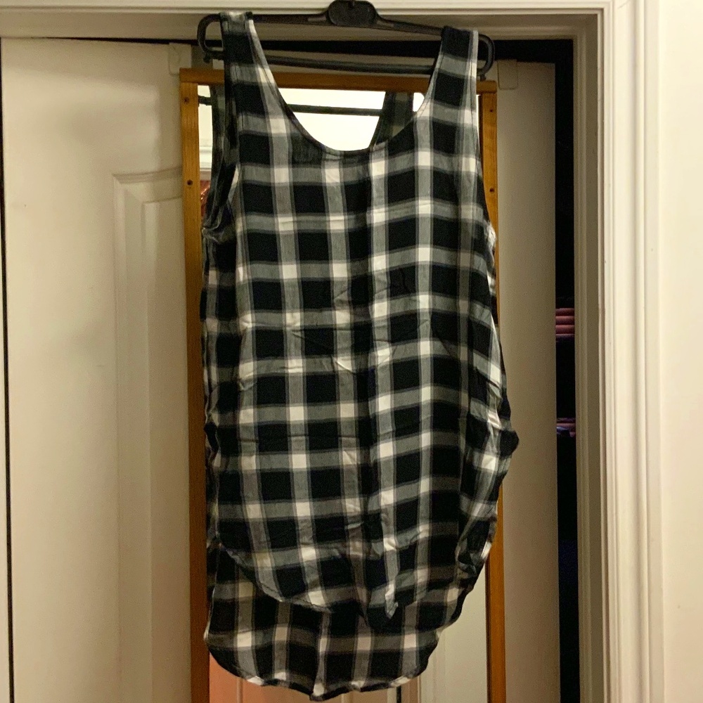 g:21 Plaid Lightweight Loose Fit Long Swimsuit Cover Long Tank Top (S)
